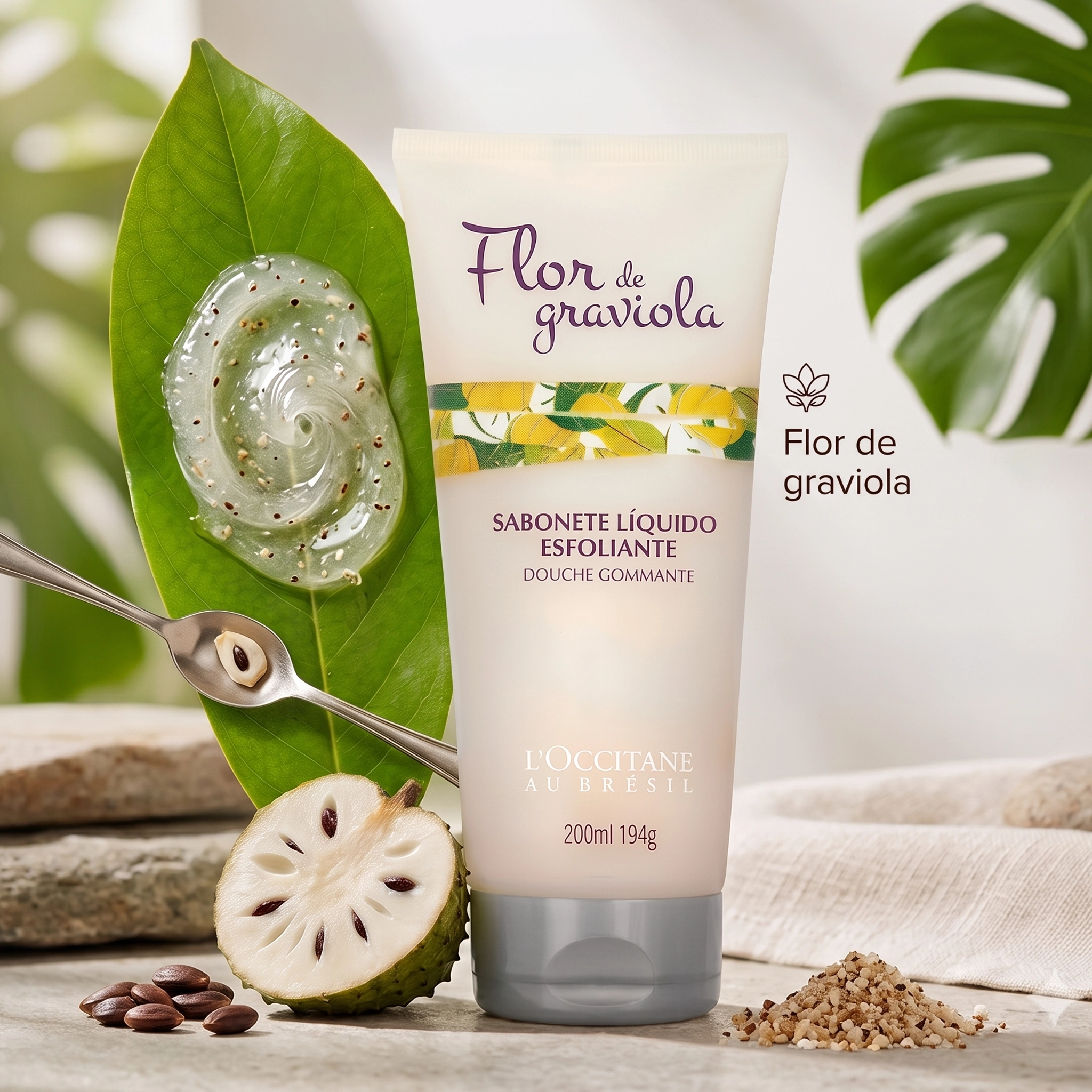 fg-04 Sabonete Líquido Esfoliante Flor de Graviola 200ml - Imagem 1